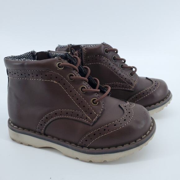 Cat & Jack Toddler High Top Dark Brown Boot Faux Leather Elastic Laces Toddler 8 - Picture 1 of 5